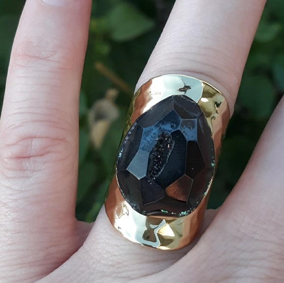 New Titanium Window Druzy Adjustable Gold Ring. - Picture 1 of 8